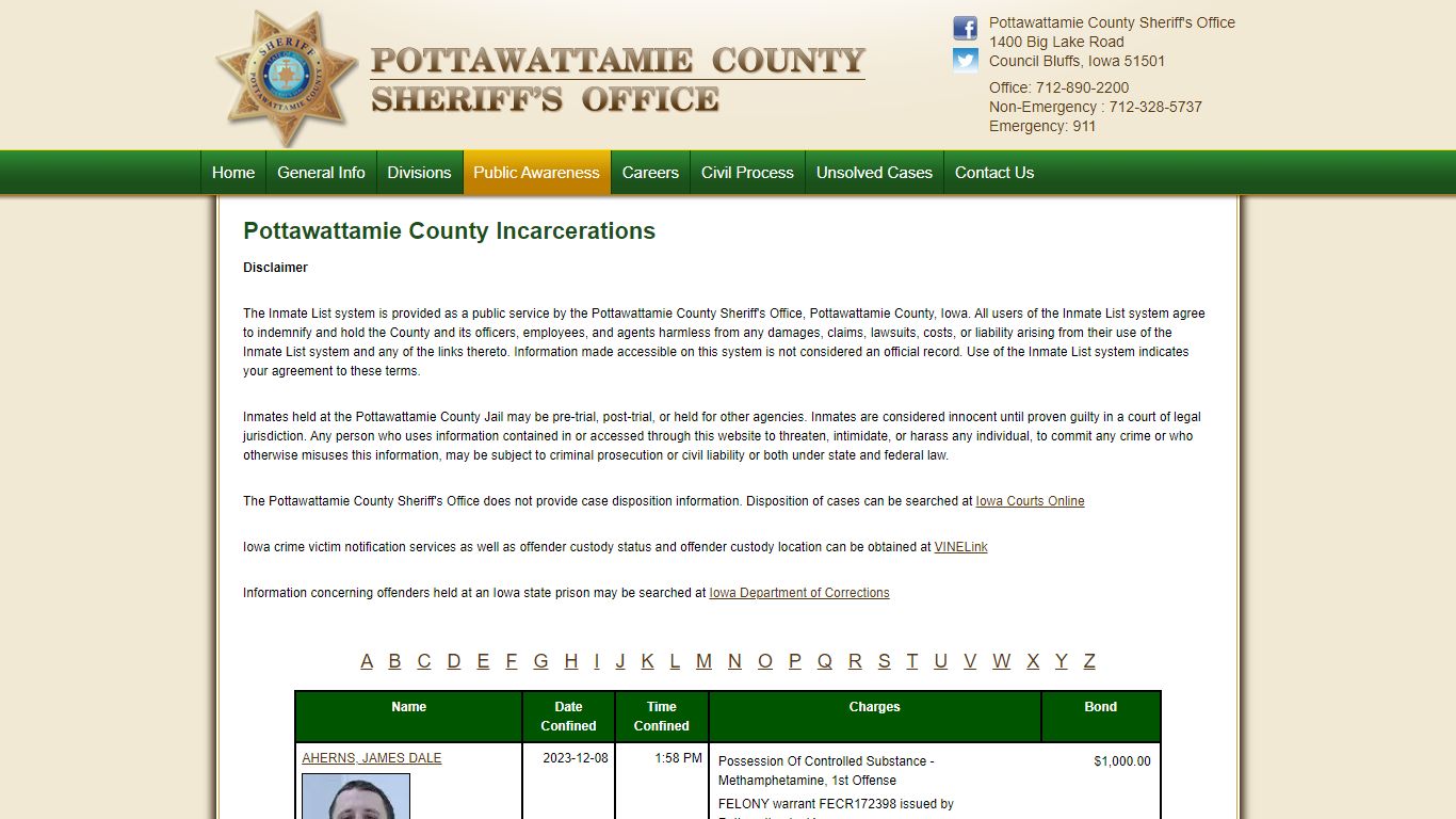 Incarcerations - Pottawattamie County Sheriff's Office